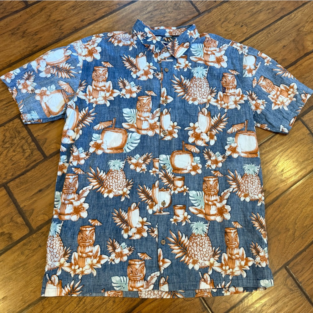 Jack O’Neill Hawaiian shirt mens XL blue orange button up AOP tropical drinks